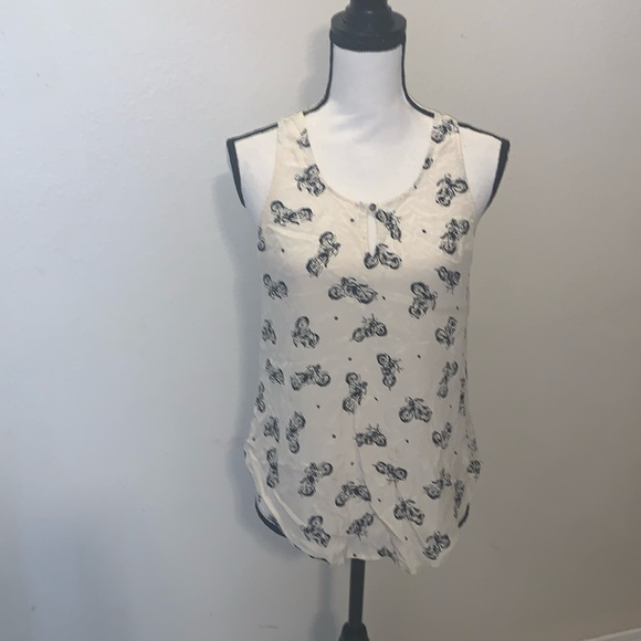 Lucky Brand Motorcycle Print Silk Tank Top Blouse - Picture 1 of 8